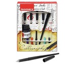 Calligraphy Pen Set In Case Nibs Ink Cartridges Converter Writing Kit