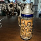 Vintage W German Lidded Beer Stein Pub Scene Unique