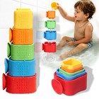 Waterfall Stacking Cups Bath Toys For Toddlers - 5pcs Suction Cup Silicone Fun F