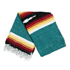Mexican Blanket Vintage Style Teal Green Diamond Red Yellow Stripes Yoga Throw