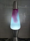 Vtg 1999 Lava Lite Lamp 16  Silver Base Blue Liquid W purple-pink  magenta  Lava