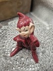 Mcm Vintage Red Burgundy Gilner Pixie - 1950s Christmas Elf Sitting In Leaf Hat