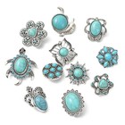 12pcs Imitation Turquoise Theme Button Alloyflower Vintage Buttons For Clothing