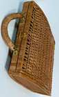 Vintage Hinged Wicker Basket Spain Lid Wood Cottagecore Storage Case Tote Retro