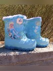 Frozen Disney Elsa Anna Olaf Kids Snow Boots Size 8 Hook   Loop Blue Fur