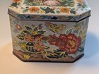 Vintage Metal Daher Tin With Lid Made In England Black Floral Pattern Container