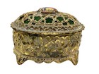 Vintage Musical Trinket Jewelry Box Mele Sankyo Gold Filigree Green Velvet Japan