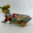 Vintage 1950s J Chein   Co Tin Easter Bunny Rabbit Pulling Cart Tin Litho Toy