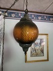 Vintage Mcm Amber  Glass Hanging  Light Swag Lamp Retro Diffuser 