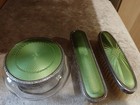 Faux Guilloche Dressing Table Set Vanity Set Pot And Brushes Green