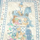 Vintage Baby Crib Quilt Blue Teddy Bears   Toys Reversible Stain Trim Nursery