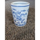 Vintage Chinese Blue And White Porcelain Dragon Brush Pot Vase Qianlong Mark
