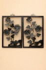 Vintage Mid Century Modern Metal Floral Wall Art Shadowbox Set 2 Brutalist Style