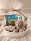 Baby Bear Gift Basket     2 Muslin Cloths 3 Bib  Teddy Bear   Book     New Baby Gift