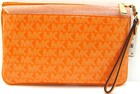 New Michael Kors Jet Set Charm Logo Large Top Zip Wristlet clutch Apricot orange