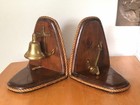 Vintage Handmade Nautical Theme Bookends Wood   Rope With Brass Bell   Anchor
