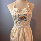Vintage Quilted Bib Full Apron Pears Fruit Basket Pocket Pioneer Kitchen Cutie 