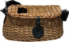Unused Wicker Creel Fishing Basket Leather Hinges   Canvas Shoulder Strap