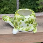 Vintage Ceramic Turtle Shaped Planter Green Yellow Mottled Glaze Mcm