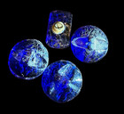 4 Cobalt Blue Victorian Glass Antique Buttons  Gold Luster 11 16    Free Shipping