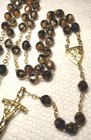 Vintage Gold Tone Tiger Eye Rosary Beads Catholic Crucifix Religious Jewelry