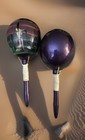 Vintage Artesanias Finas Mexican Maracas Hand Painted Purple Wood Set Of 2