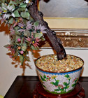 X-large Vintage Chinese Peking Glass Jade Bonsai Tree In Cloisonne Planter 30x22