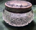 Antique Old Art Nouveau Sterling Silver Lid Cut Glass Vanity Dressing Powder Jar