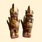 Pair Large Antique Burmese Carved Gilt Wood Foo Dog Dragon Figure Temple Art 15 