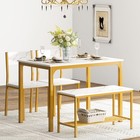4 Piece Dining Table Set With 2 Chairs And Bench Golden Modern Kitchen Table