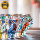 Colorful Vintage Cigar Ashtray Cut Crystal Glass Tobacciana Heavy Cut Art Round