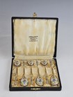 Fine 19c Russian Gilt Silver Cloisonne Enamel Spoons Set Box 