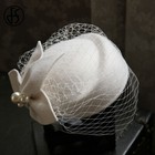 Women Wool Felt Face Veil Fascinator Hats Bridal Beret Cap Hat Wedding Pearl