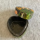 Vintage Paper Mache Trinket Box Green Heart Shape Floral Made In India Small Box