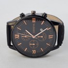 Men s Watch 42mm Black Dial Case Date Black Leather Bands Analog Watch