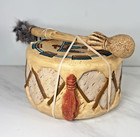 Vtg Ceramic Drum   Drumstick Native American Indian Style - Decor - Thunderbird