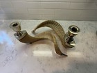 Vintage Pair Genuine Ram   s  Horn Candlestick Candle Holders Silver Rare