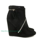 Women s Ankle Boots Wedge Shoes Round Toe High Heels Booties Zip Black