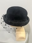 Ladies Black Hat Dot Netting Medium Size Vintage 60   s Frank Olive Excellent