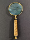 Vtg Brass Magnifying Glass Reading Lens  10     W  Textolite   Brass Ornate Handle