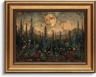 Gold Framed Vintage Forest Full Moon Wall Art  Moonlit Pine Tree Wall Decor P   
