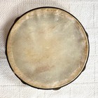 Vtg 8  Tambourine Natural Skin Head Brass Jingles Wood Boho Folk Percussion Drum