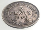 1940c Newfoundland Canada 5 Cent Five Cents Km19 George Vi Silver Coin V613