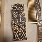 Vintage 4 Piece Bakelite Or Celluloid Amber Art Deco Latticework Vanity Set 