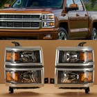 For 2014-2015 Chevy Silverado 1500 Black Headlights Headlamps Left   Right Pair