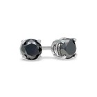 14k White Gold Black Diamond Round And Princess Stud Earrings 2 Pairs