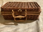 Vintage Wicker Rattan Wicker Basket With Handle   Metal Clasp Closure Medium