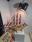 Vintage Handcrafted Wood Carved Model Ship Galleon Red Sails Nautical Decor 28 