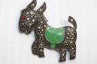 Vintage Sterling Siver Marcasite Donkey Green Enamel Saddle Pin Brooch  91