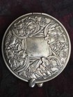  Round Silver Tone Pocket Compact W 2 Mirrors  Floral Embossed  3    Vtg